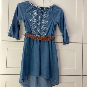 Denim dress with leather belt